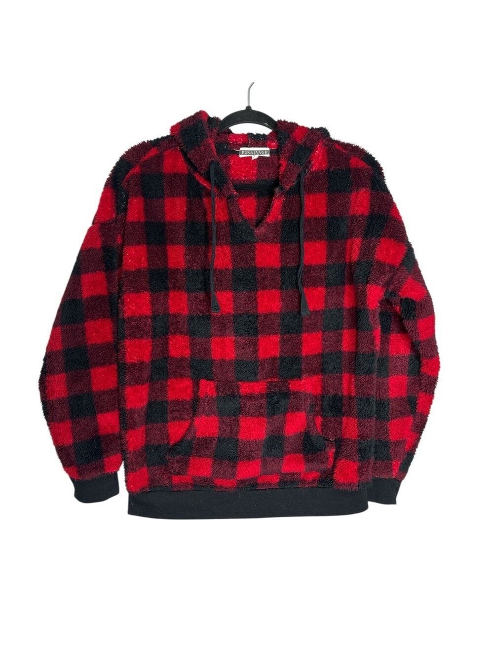 PJ Salvage Fleece Buffalo Plaid Hoodie, size XS